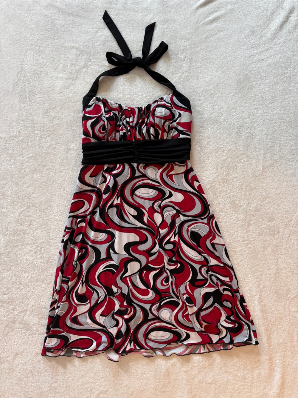 Speeckless Y2K Red Black Abstract Swirl Halter Dress L